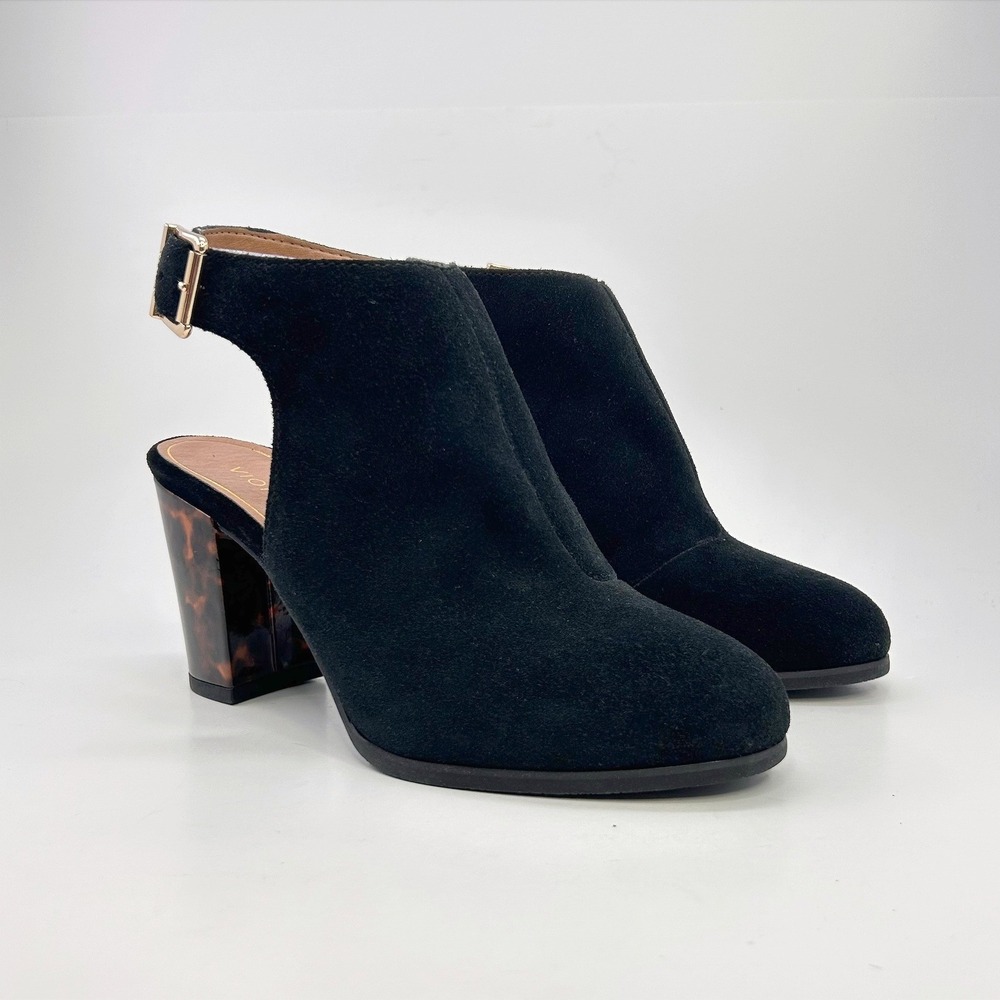 Vionic Lacey Suede Booties Womens 8 Black Tortoise Block Heel Mob Wife TVW5373